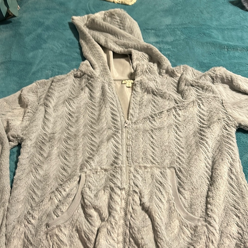 Soft snuggly zip up hooded jacket